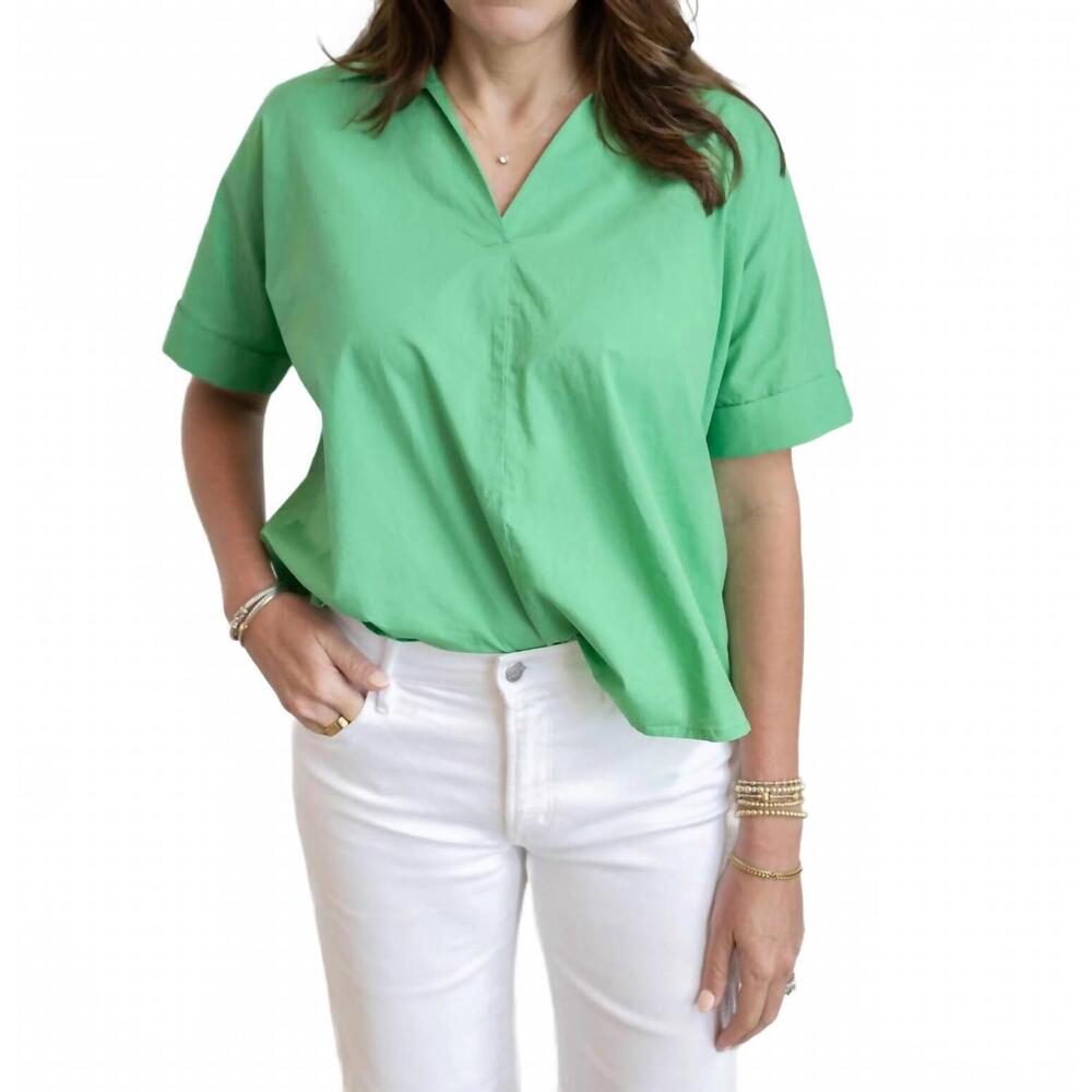NEW ICHI collar short sleeves blouse in kelly green
